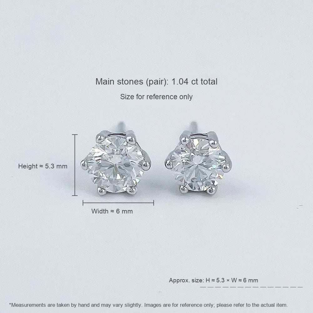 1.03 ctw Six-Prong Round-Cut Lab-Grown Diamond Earrings in 925 Sterling Silver