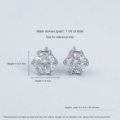 1.03 ctw Six-Prong Round-Cut Lab-Grown Diamond Earrings in 925 Sterling Silver