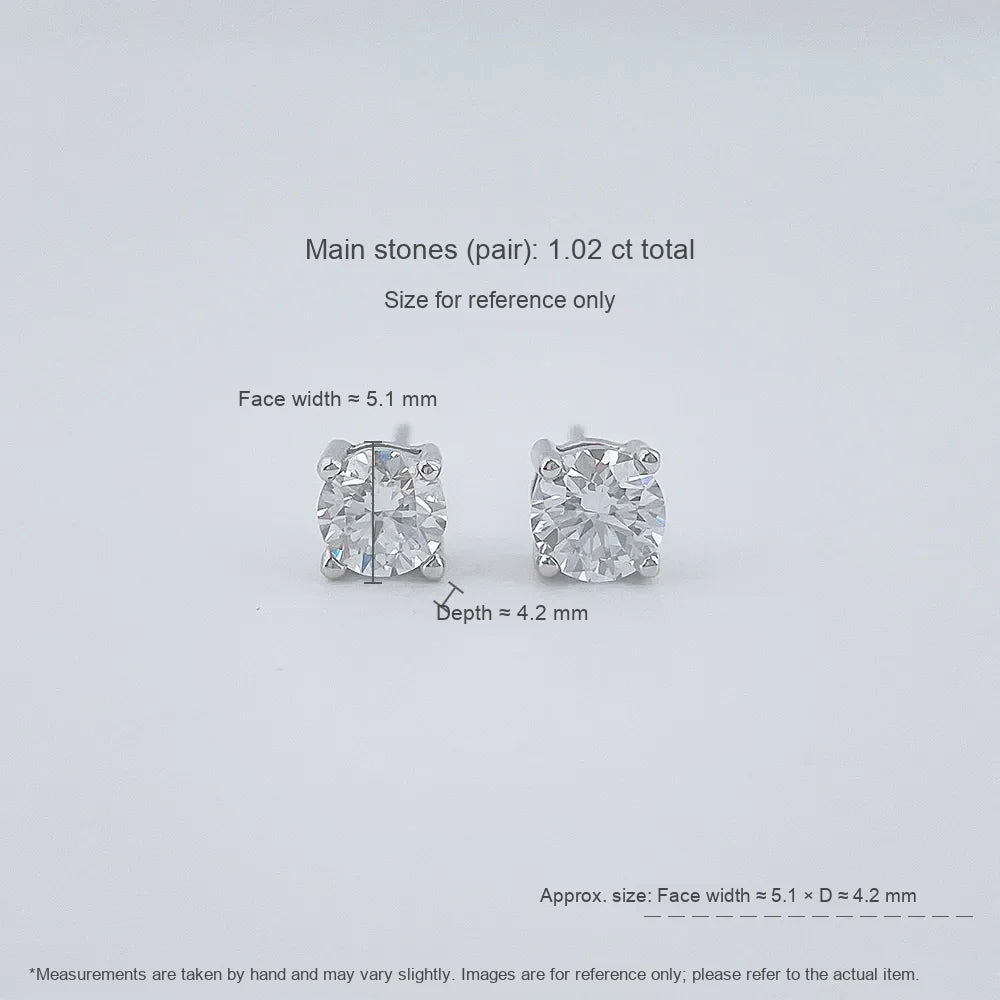 1.03 ctw Four-Prong Round-Cut Lab-Grown Diamond Earrings in 925 Sterling Silver