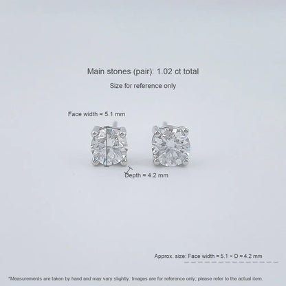 1.03 ctw Four-Prong Round-Cut Lab-Grown Diamond Earrings in 925 Sterling Silver
