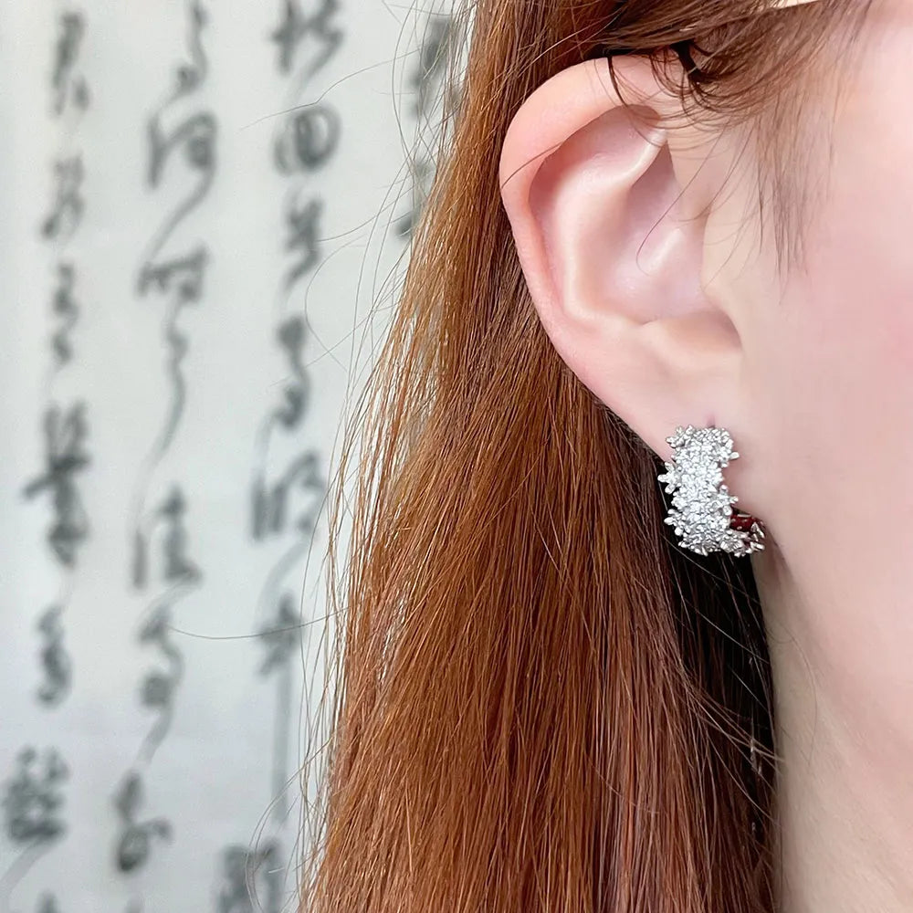 1.35 ctw Floral Round-Cut Lab-Grown Diamond Earrings in PT950 Platinum