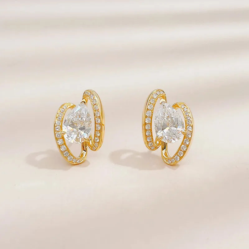 2.14 ctw Celestial Pear-Cut Lab-Grown Diamond Stud Earrings in 18K Yellow Gold