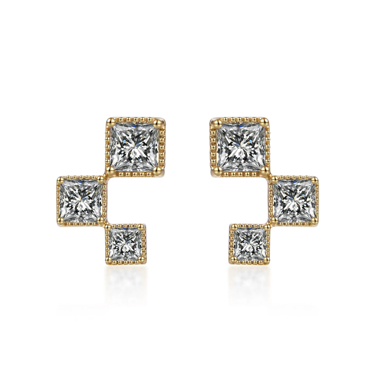 0.37 ctw Geometric Princess-Cut Lab-Grown Diamond Earrings in 18K Yellow Gold