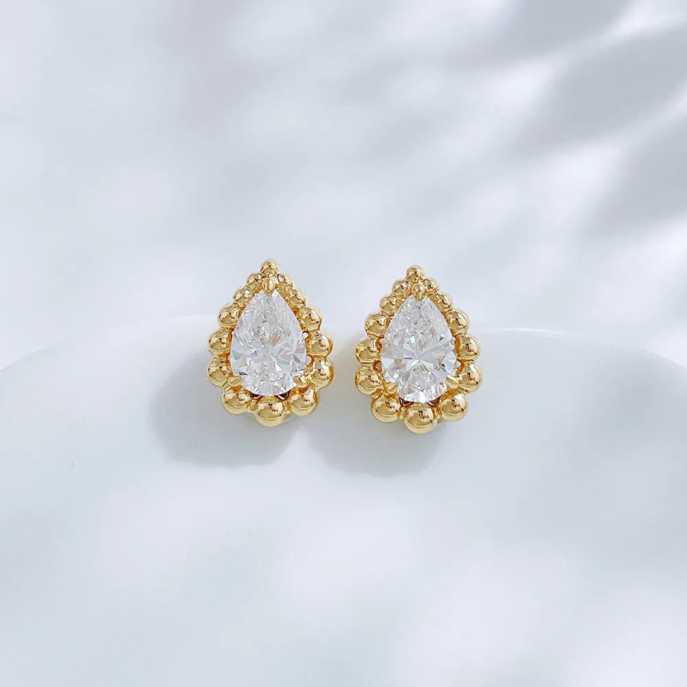 1.08 ctw Pear-Cut Lab-Grown Diamond Drop Earrings in 18K Yellow Gold