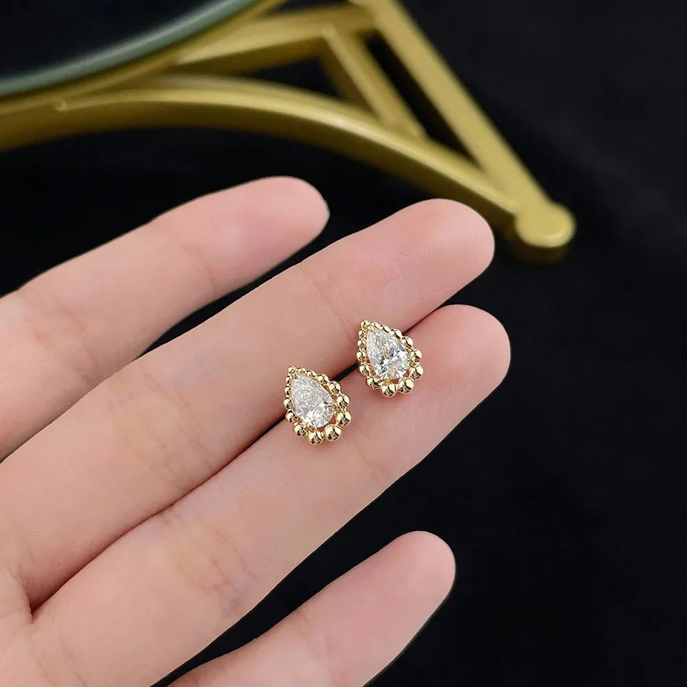 1.08 ctw Pear-Cut Lab-Grown Diamond Drop Earrings in 18K Yellow Gold