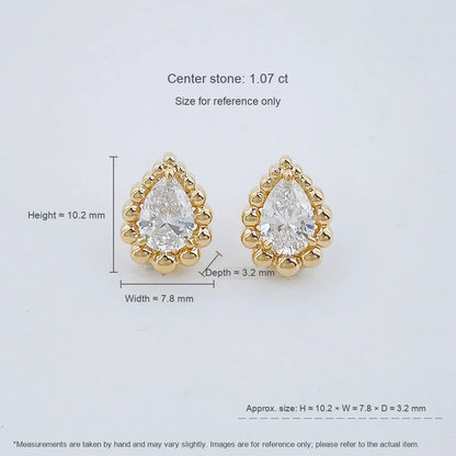 1.08 ctw Pear-Cut Lab-Grown Diamond Drop Earrings in 18K Yellow Gold