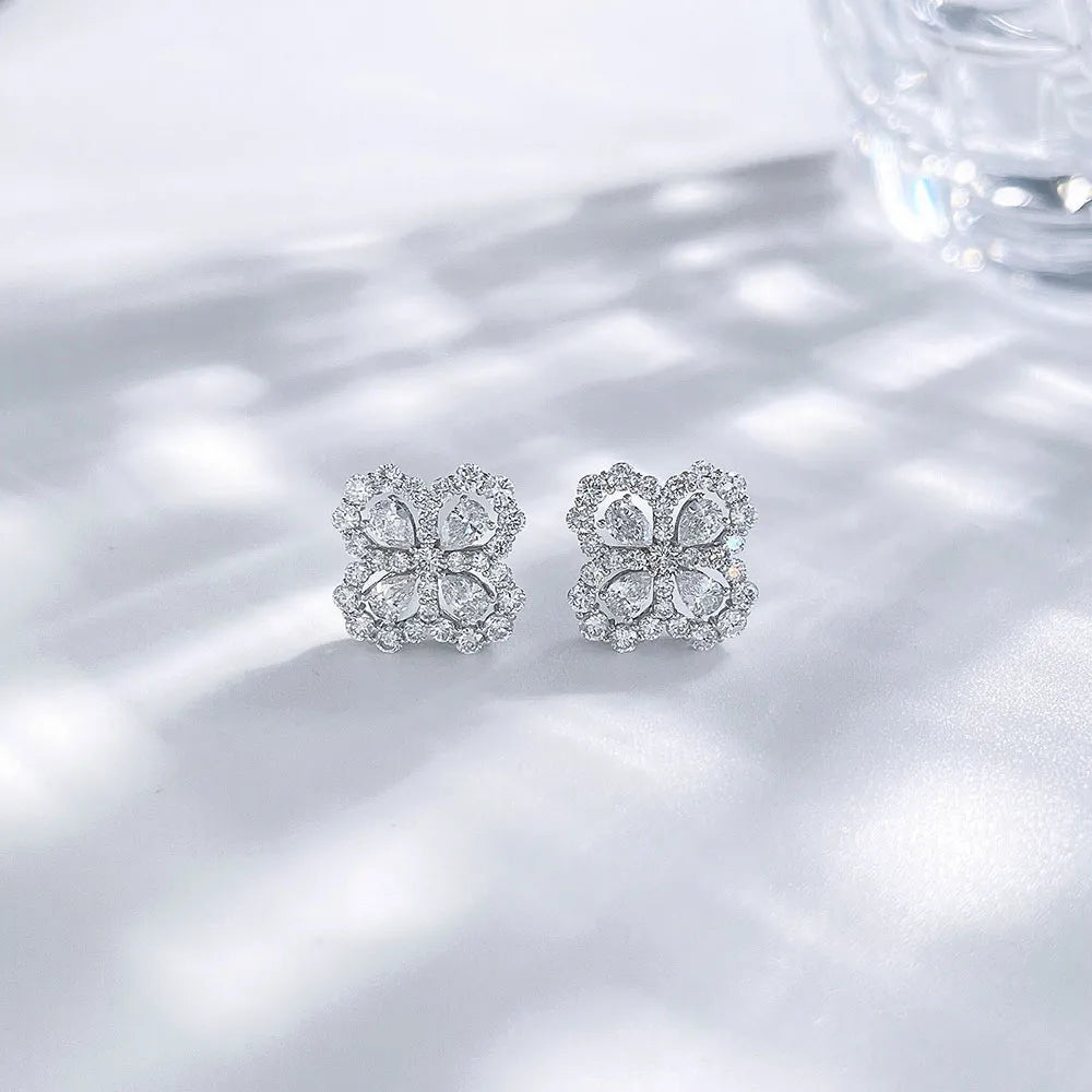 1.04 ctw Four-Leaf Clover Mixed-Cut Lab-Grown Diamond Earrings in 18K White Gold