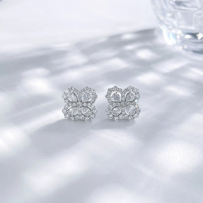 1.04 ctw Four-Leaf Clover Mixed-Cut Lab-Grown Diamond Earrings in 18K White Gold