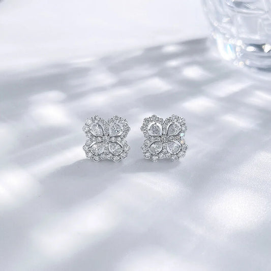 1.04 ctw Four-Leaf Clover Mixed-Cut Lab-Grown Diamond Earrings in 18K White Gold
