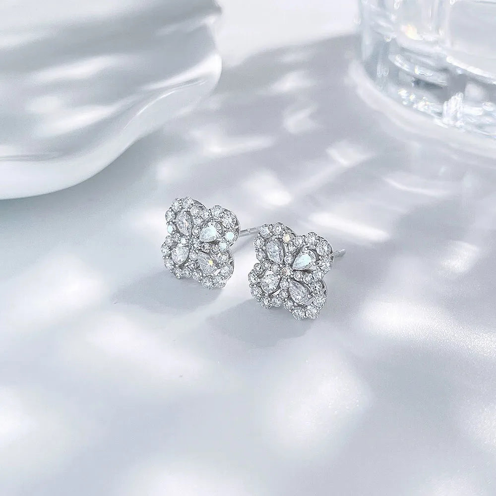 1.04 ctw Four-Leaf Clover Mixed-Cut Lab-Grown Diamond Earrings in 18K White Gold