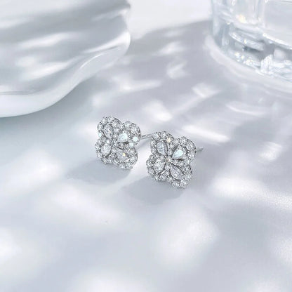 1.04 ctw Four-Leaf Clover Mixed-Cut Lab-Grown Diamond Earrings in 18K White Gold