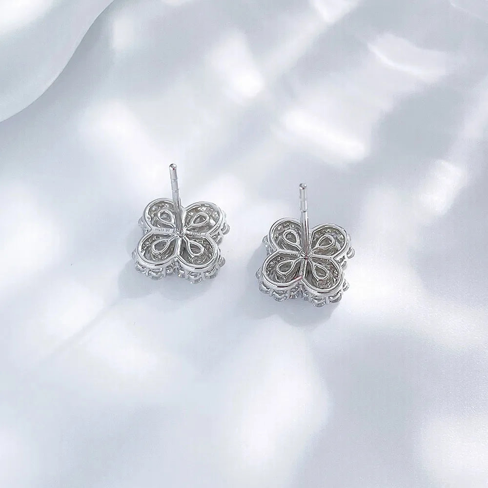 1.04 ctw Four-Leaf Clover Mixed-Cut Lab-Grown Diamond Earrings in 18K White Gold