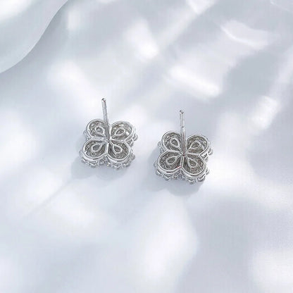 1.04 ctw Four-Leaf Clover Mixed-Cut Lab-Grown Diamond Earrings in 18K White Gold