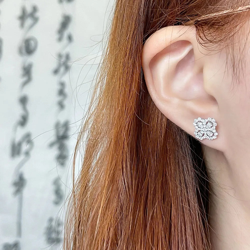 1.04 ctw Four-Leaf Clover Mixed-Cut Lab-Grown Diamond Earrings in 18K White Gold