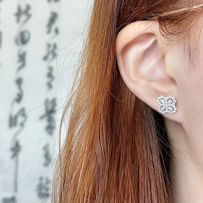 1.04 ctw Four-Leaf Clover Mixed-Cut Lab-Grown Diamond Earrings in 18K White Gold