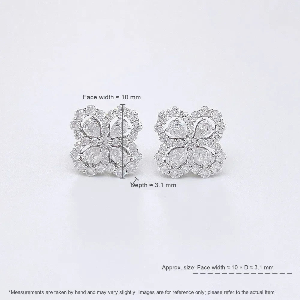 1.04 ctw Four-Leaf Clover Mixed-Cut Lab-Grown Diamond Earrings in 18K White Gold