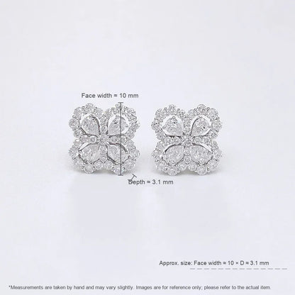 1.04 ctw Four-Leaf Clover Mixed-Cut Lab-Grown Diamond Earrings in 18K White Gold