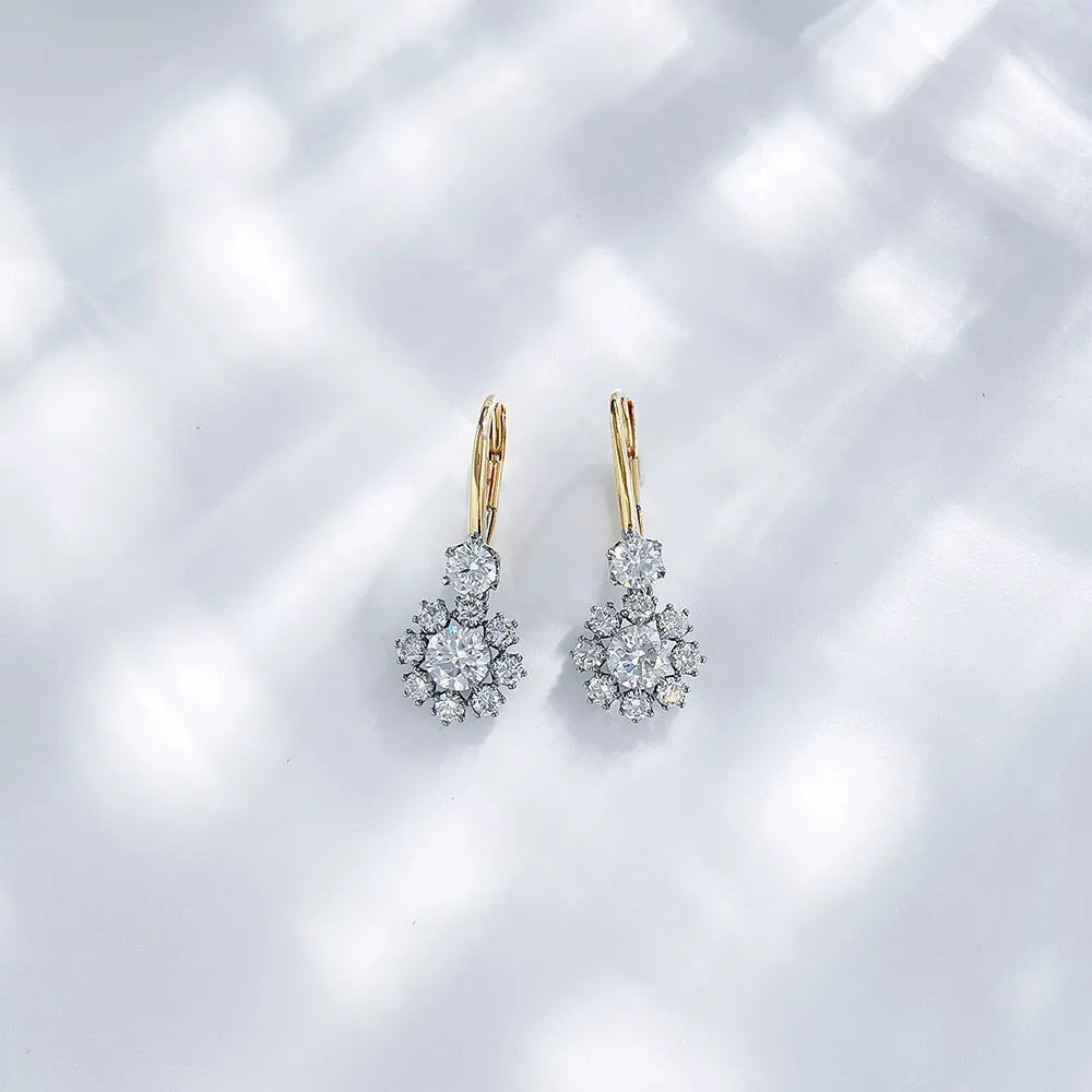 0.6 ctw Floral Round-Cut Lab-Grown Diamond Earrings in 18K Two-Tone Gold