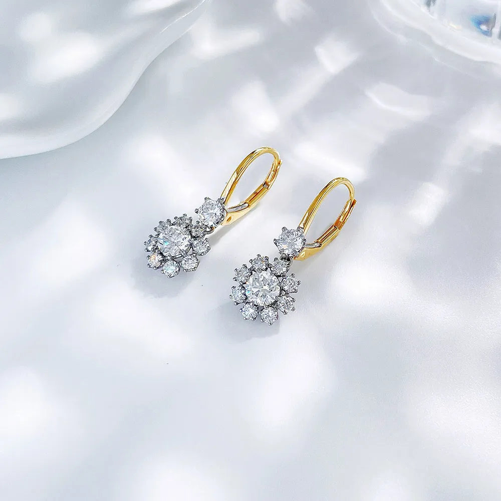 0.6 ctw Floral Round-Cut Lab-Grown Diamond Earrings in 18K Two-Tone Gold
