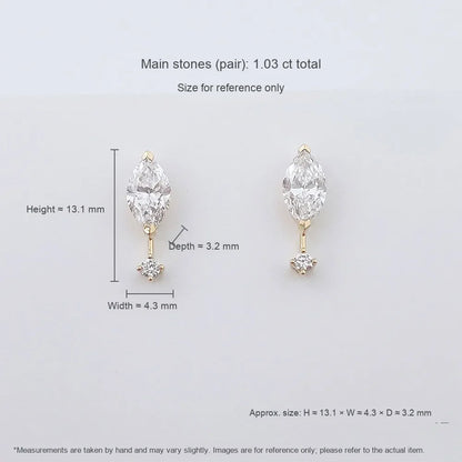 0.84 ctw Celestial Marquise-Cut Lab-Grown Diamond Stud Earrings in 18K Yellow Gold