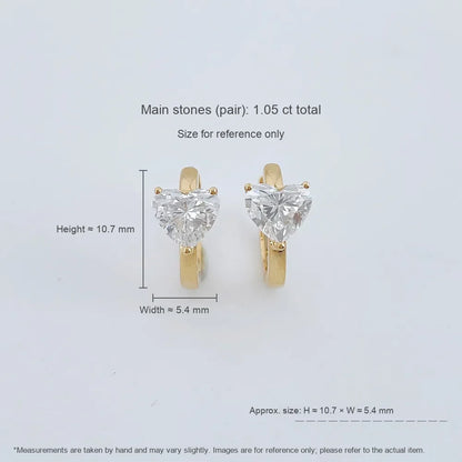 1.07 ctw Three-Prong Heart-Cut Lab-Grown Diamond Earrings in 18K Yellow Gold