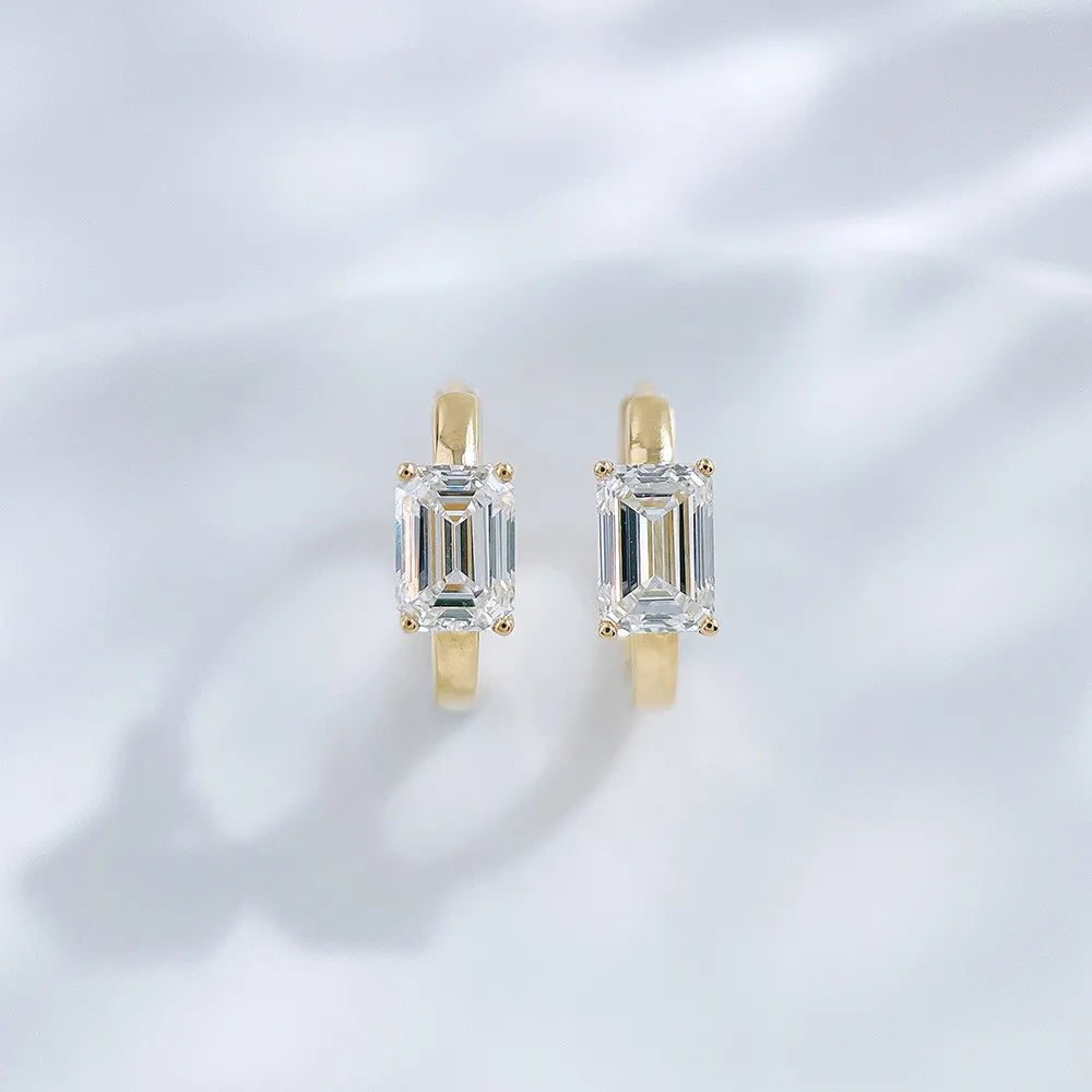 1.08 ctw Four-Prong Emerald-Cut Lab-Grown Diamond Earrings in 18K Yellow Gold