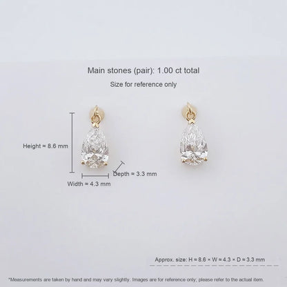 1.09 ctw Celestial Three-Prong Pear-Cut Lab-Grown Diamond Stud Earrings in 18K Yellow Gold