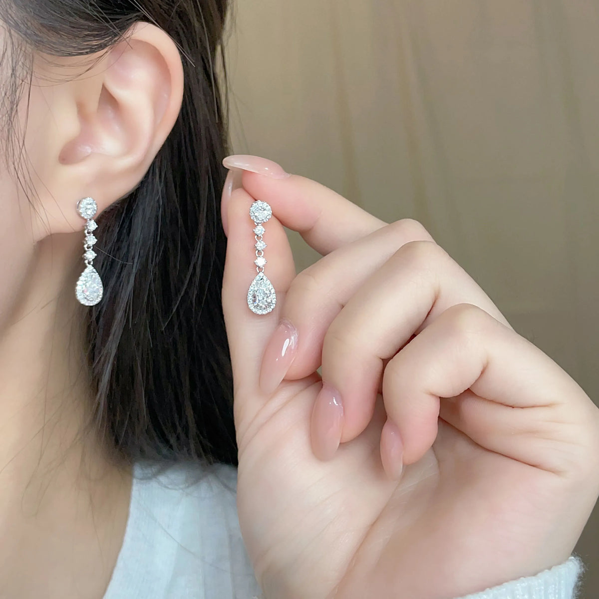 1.06 ctw Celestial Pear-Cut Lab-Grown Diamond Drop Earrings in 18K White Gold