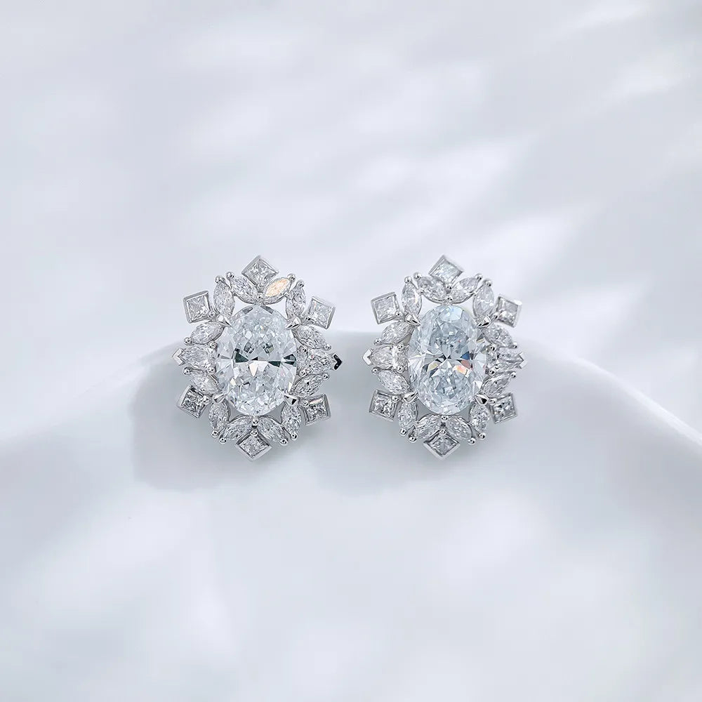 3.02 ctw Celestial Cluster Oval-Cut Lab-Grown Diamond Stud Earrings in PT950 Platinum