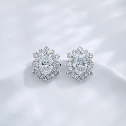 3.02 ctw Celestial Cluster Oval-Cut Lab-Grown Diamond Stud Earrings in PT950 Platinum