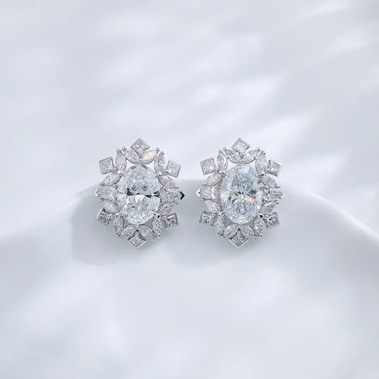 3.02 ctw Celestial Cluster Oval-Cut Lab-Grown Diamond Stud Earrings in PT950 Platinum