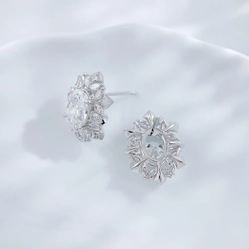 3.02 ctw Celestial Cluster Oval-Cut Lab-Grown Diamond Stud Earrings in PT950 Platinum