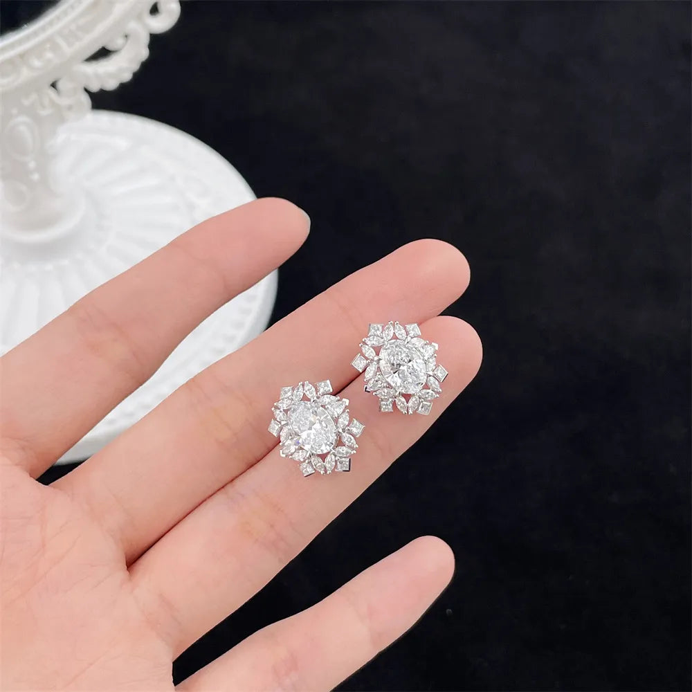 3.02 ctw Celestial Cluster Oval-Cut Lab-Grown Diamond Stud Earrings in PT950 Platinum