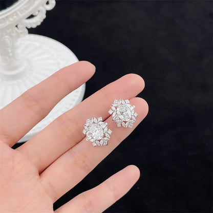 3.02 ctw Celestial Cluster Oval-Cut Lab-Grown Diamond Stud Earrings in PT950 Platinum