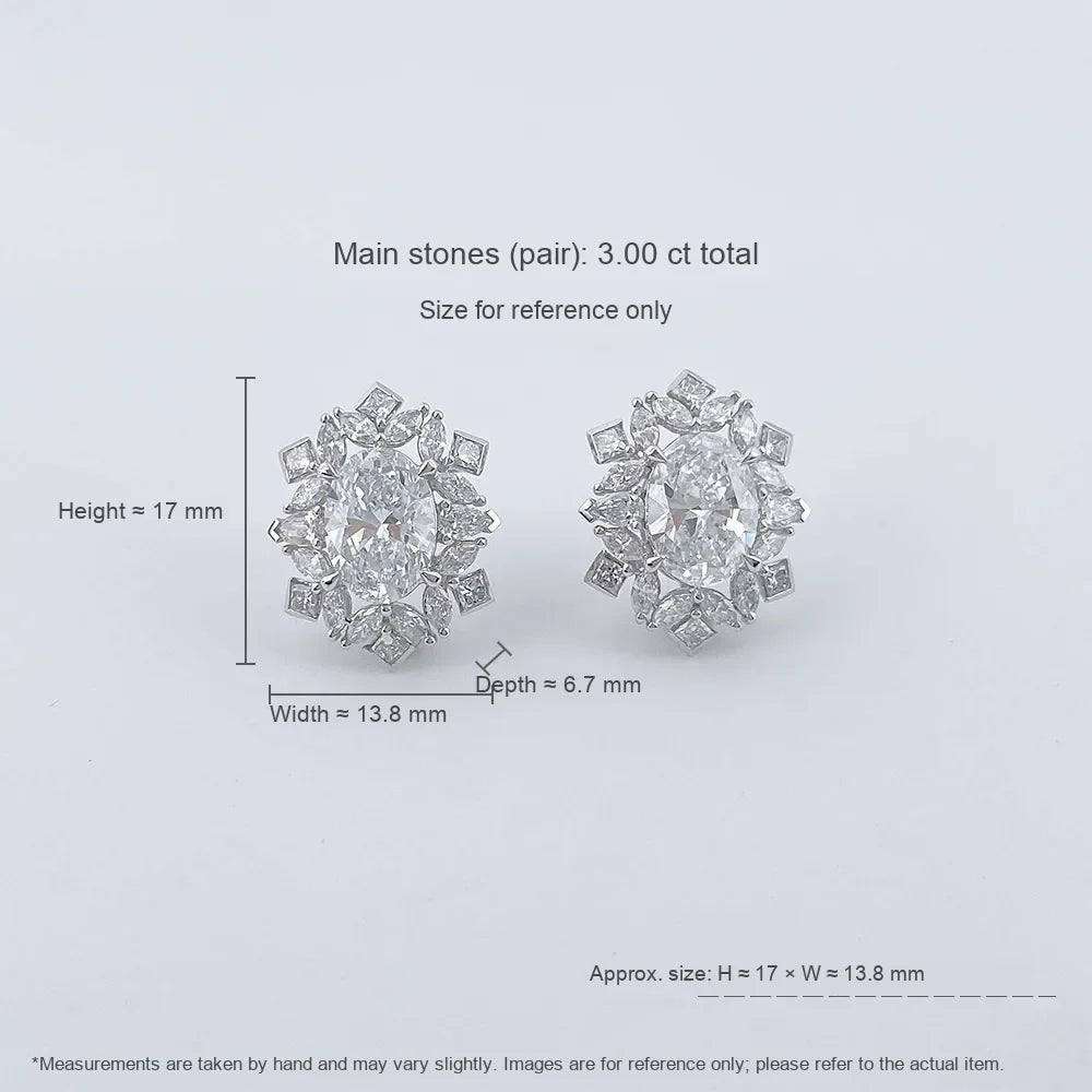 3.02 ctw Celestial Cluster Oval-Cut Lab-Grown Diamond Stud Earrings in PT950 Platinum