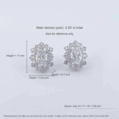 3.02 ctw Celestial Cluster Oval-Cut Lab-Grown Diamond Stud Earrings in PT950 Platinum
