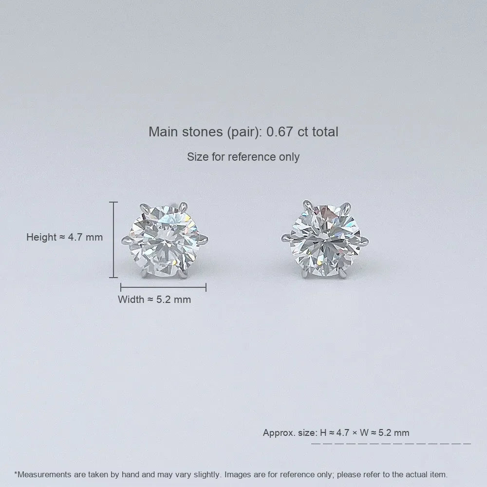 0.64 ctw Classic Six-Prong Round-Cut Lab-Grown Diamond Stud Earrings in 18K White Gold