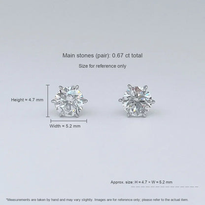0.64 ctw Classic Six-Prong Round-Cut Lab-Grown Diamond Stud Earrings in 18K White Gold