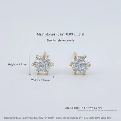 0.66 ctw Celestial Six-Prong Round-Cut Lab-Grown Diamond Earrings in 18K Yellow Gold