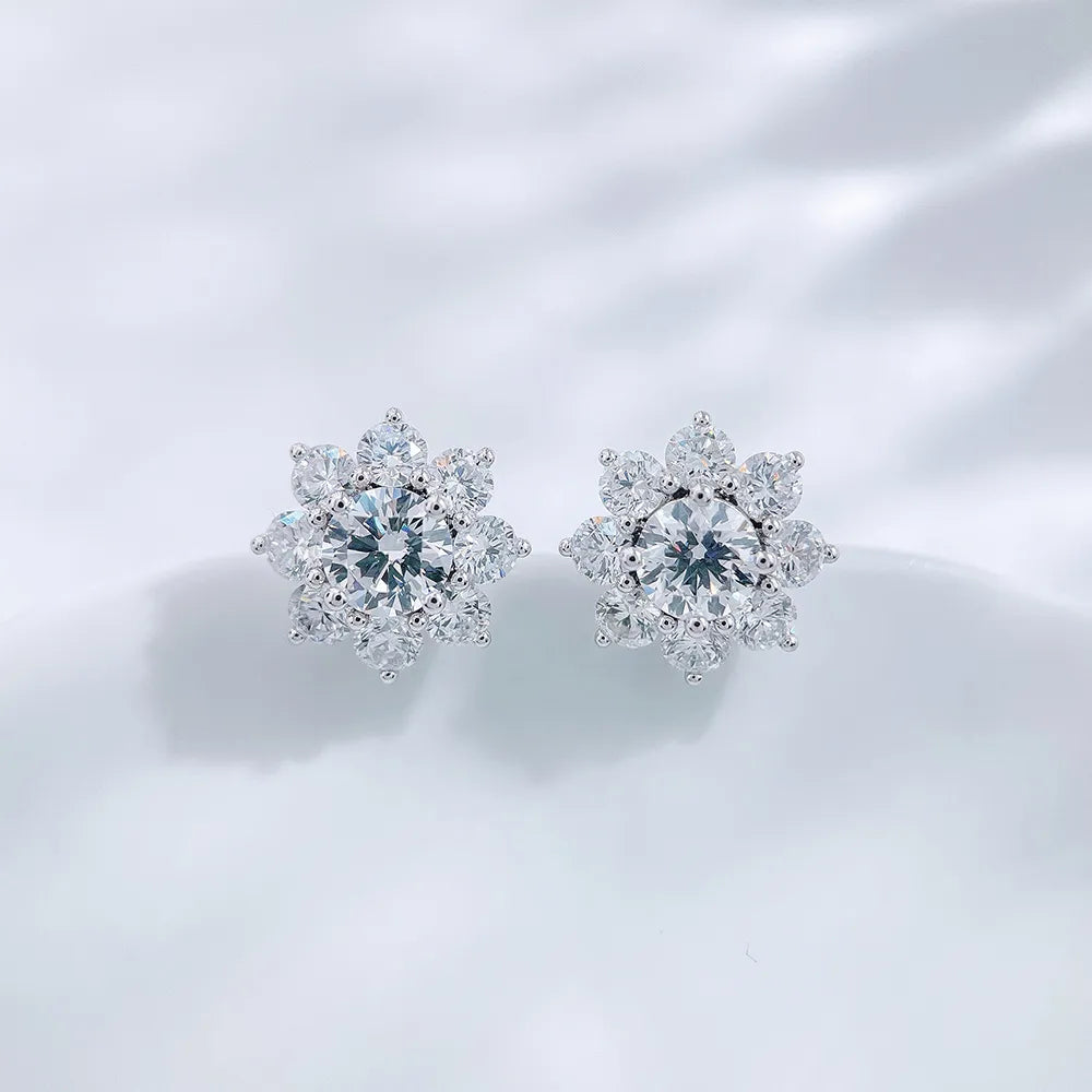 1.03 ctw Floral Four-Prong Round-Cut Lab-Grown Diamond Earrings in PT950 Platinum