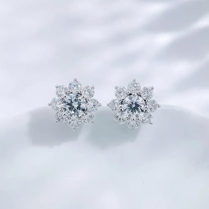 1.03 ctw Floral Four-Prong Round-Cut Lab-Grown Diamond Earrings in PT950 Platinum