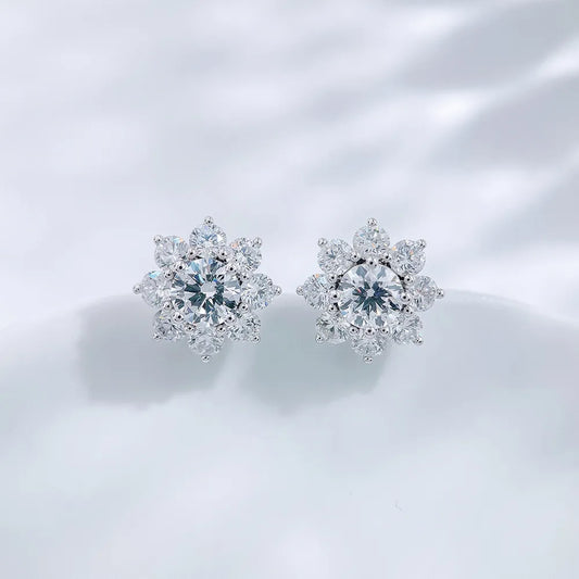 1.03 ctw Floral Four-Prong Round-Cut Lab-Grown Diamond Earrings in PT950 Platinum