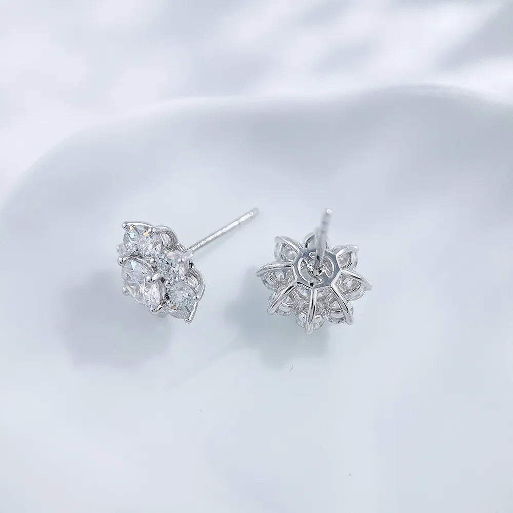 1.03 ctw Floral Four-Prong Round-Cut Lab-Grown Diamond Earrings in PT950 Platinum
