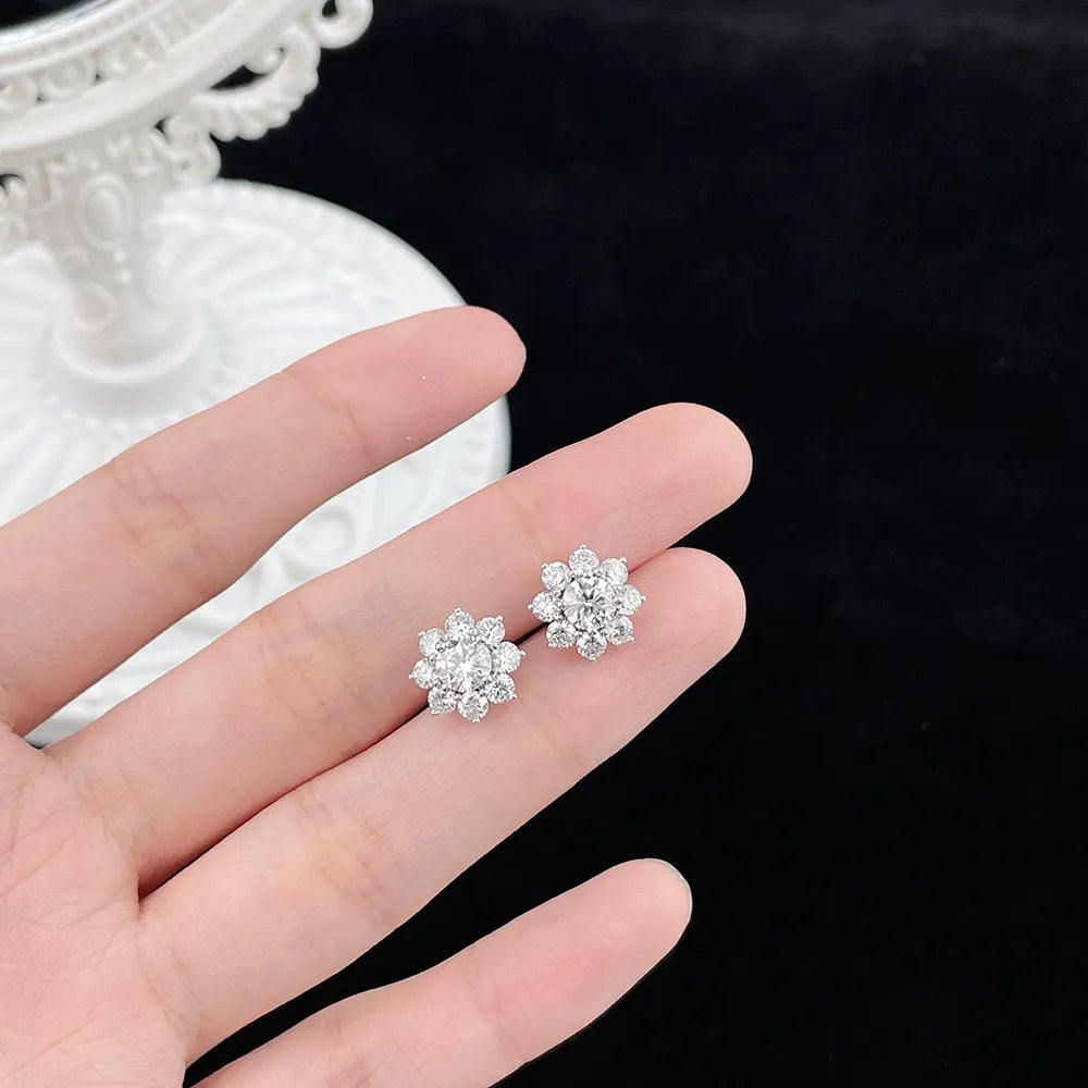 1.03 ctw Floral Four-Prong Round-Cut Lab-Grown Diamond Earrings in PT950 Platinum