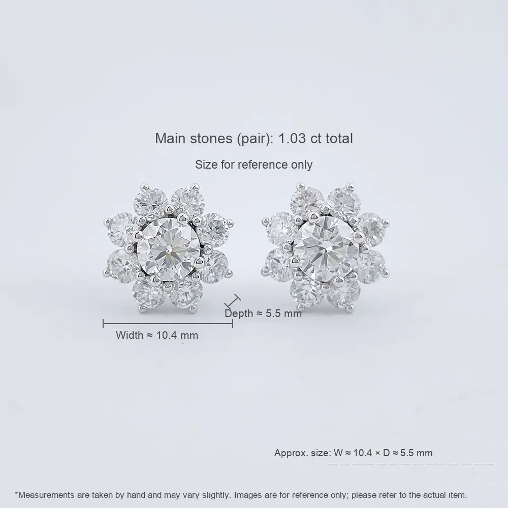 1.03 ctw Floral Four-Prong Round-Cut Lab-Grown Diamond Earrings in PT950 Platinum