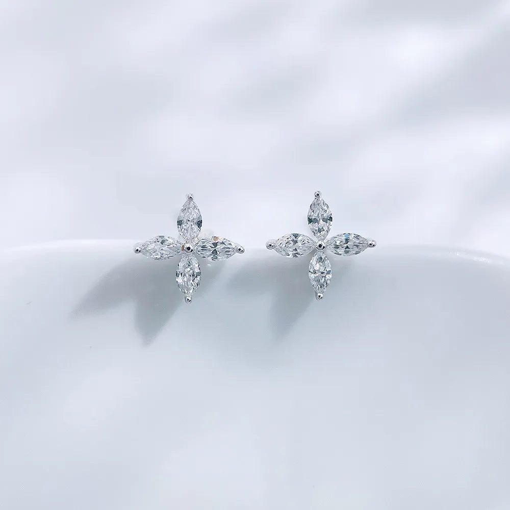 0.2 ctw Botanical Marquise-Cut Lab-Grown Diamond Earrings in 18K White Gold