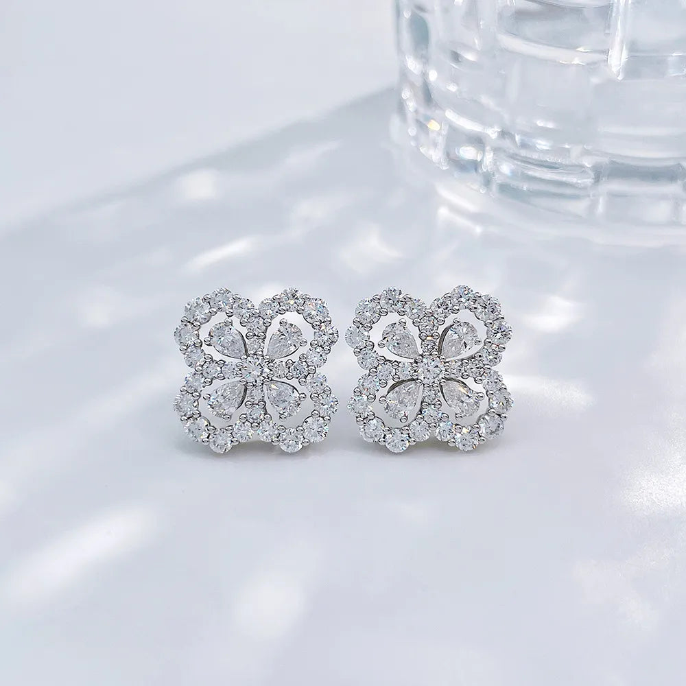 3.63 ctw Four-Leaf Clover Mixed-Cut Lab-Grown Diamond Earrings in 18K White Gold