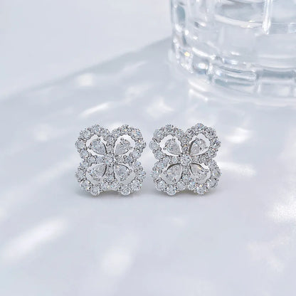 3.63 ctw Four-Leaf Clover Mixed-Cut Lab-Grown Diamond Earrings in 18K White Gold