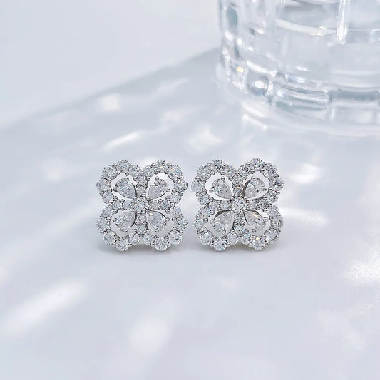 3.63 ctw Four-Leaf Clover Mixed-Cut Lab-Grown Diamond Earrings in 18K White Gold