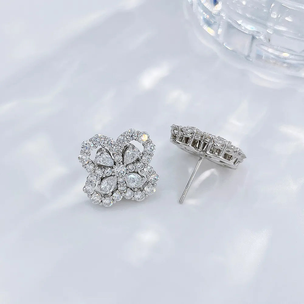 3.63 ctw Four-Leaf Clover Mixed-Cut Lab-Grown Diamond Earrings in 18K White Gold